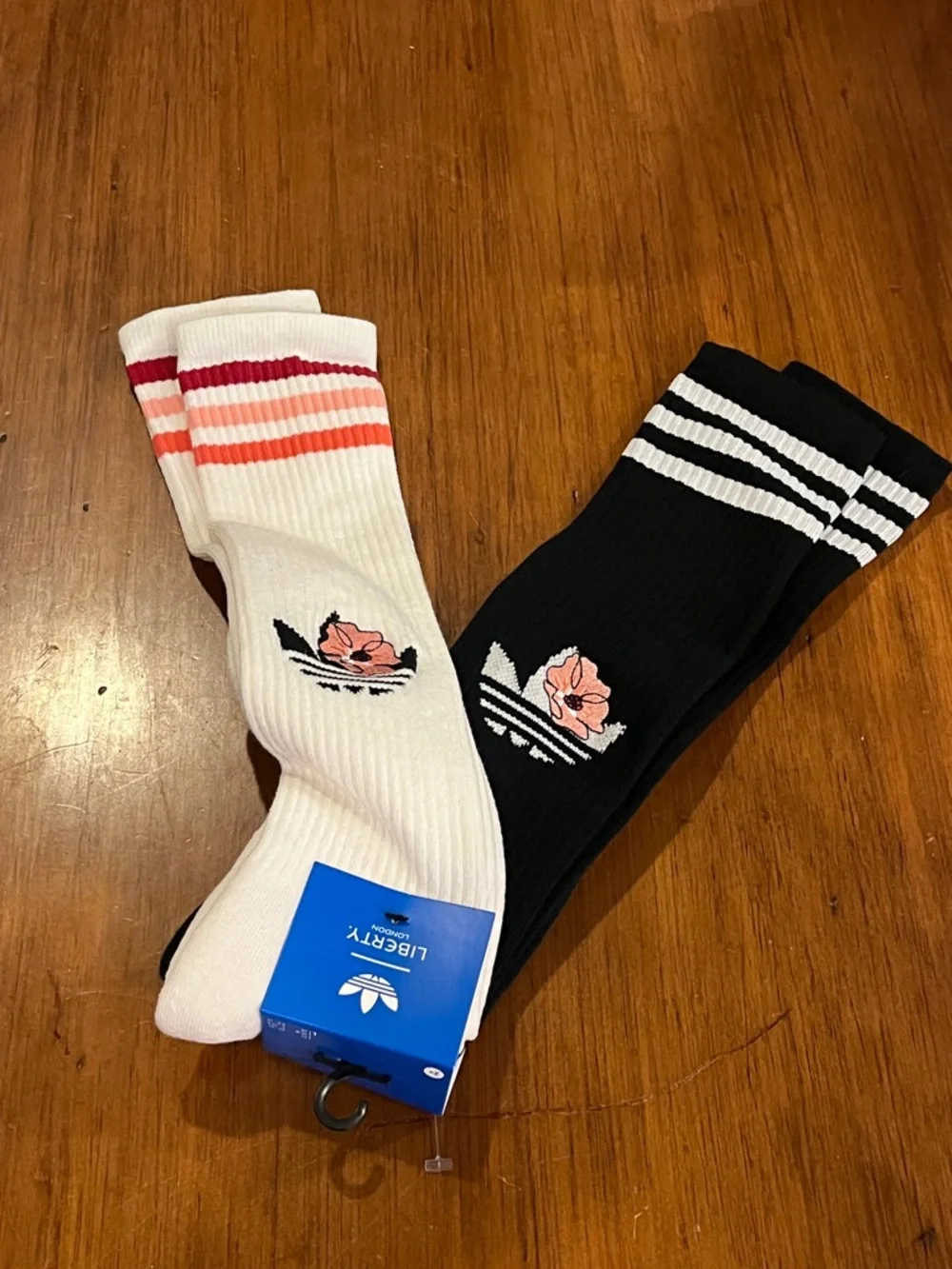 Adidas x Liberty of London Knee Socks X 2 Pair black white new Women’s